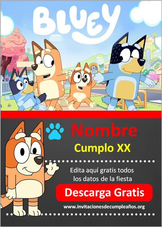 ▷ Invitación Digital Fiesta de Cumpleaños Bluey y Bingo, GRATIS